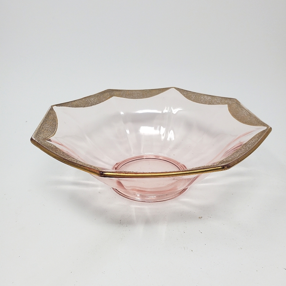 VTG Tiffin Franciscan Rambler Rose Octagonal Pink Depression Glass Fruit Bowl